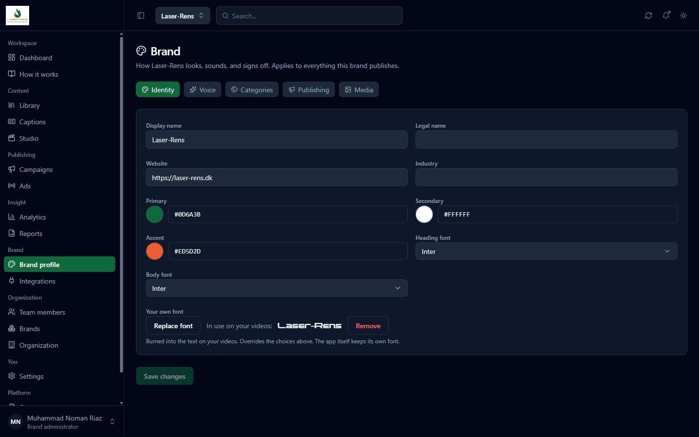 Brand profile settings