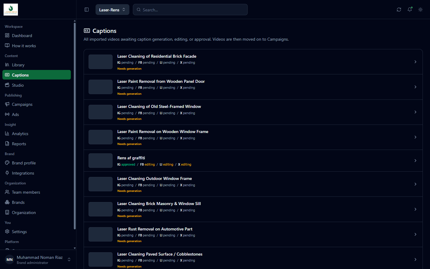 AI caption generation and approval queue