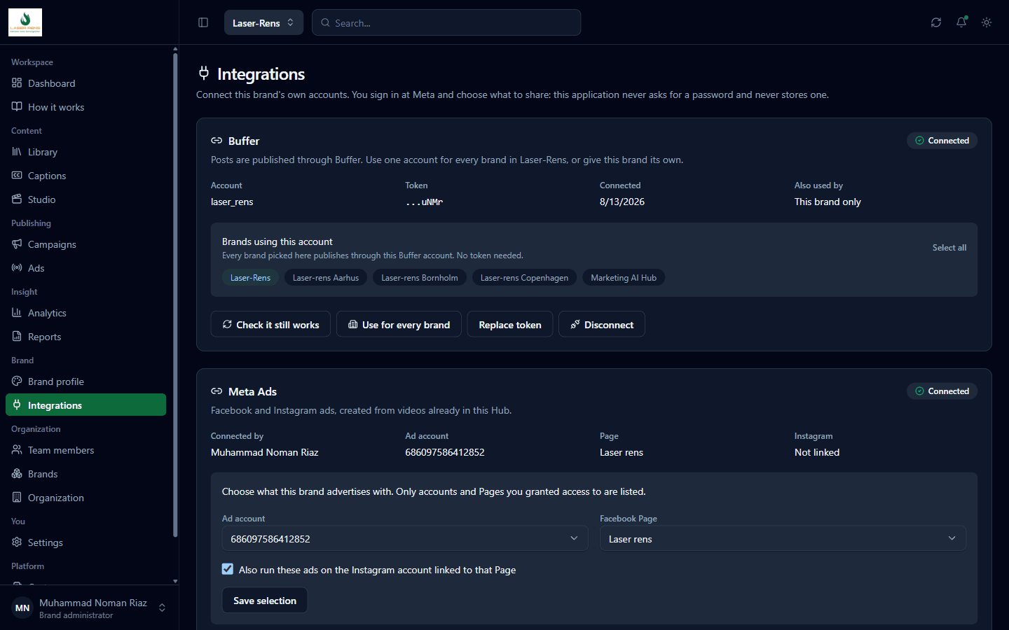 Integrations including Meta and Buffer