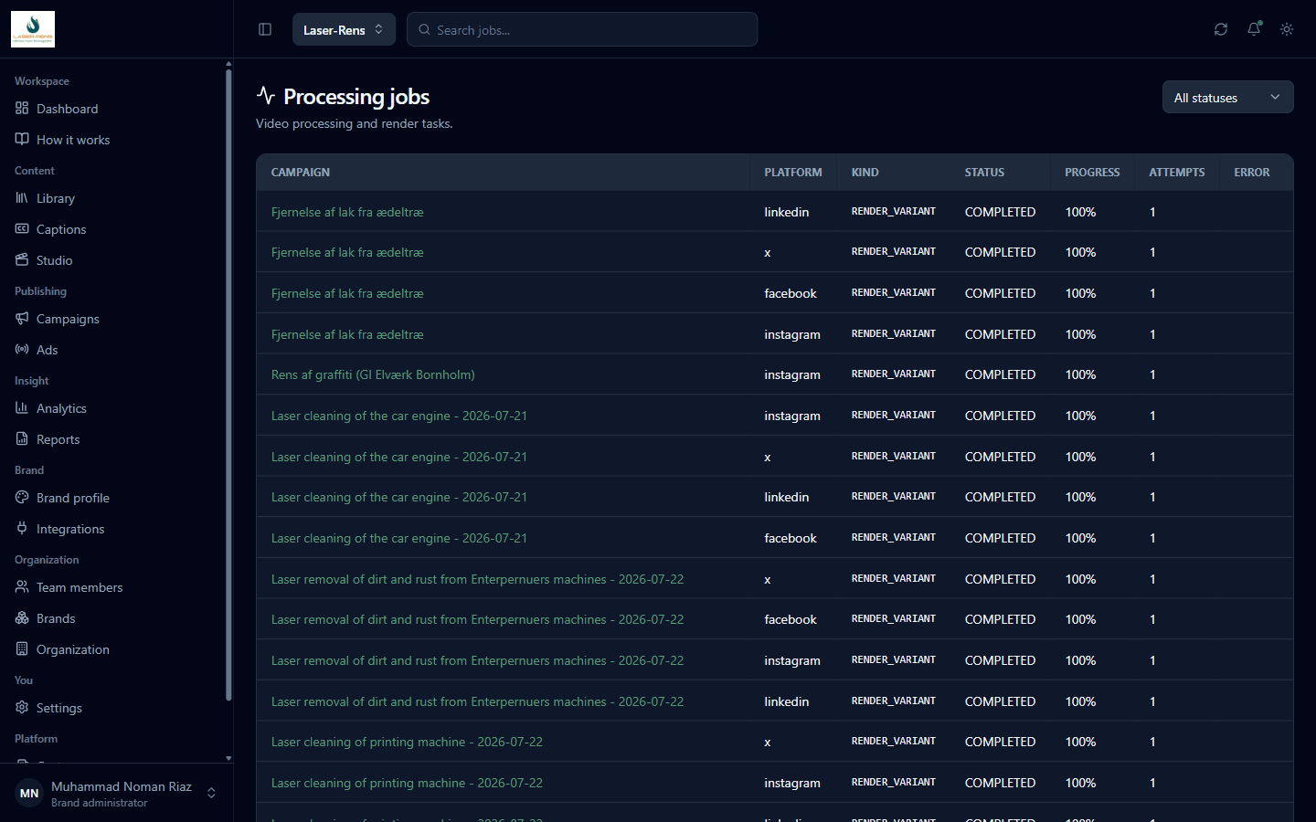 Processing jobs queue