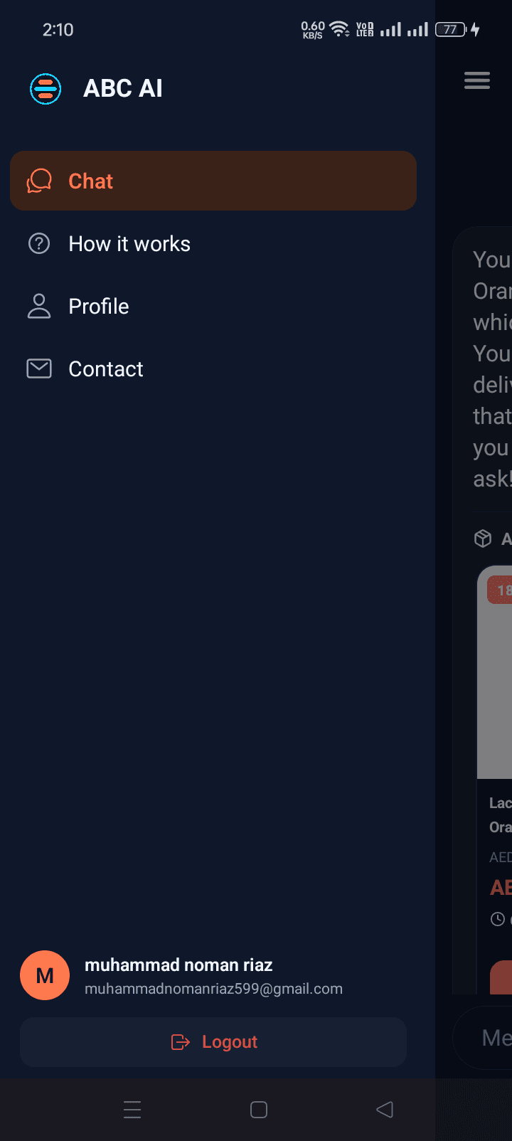 Account drawer with profile and settings