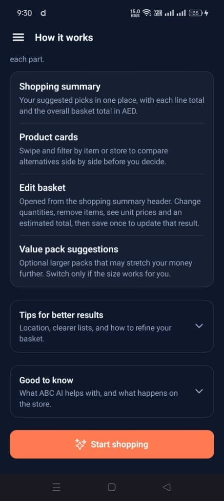Using your results guide with Start shopping CTA