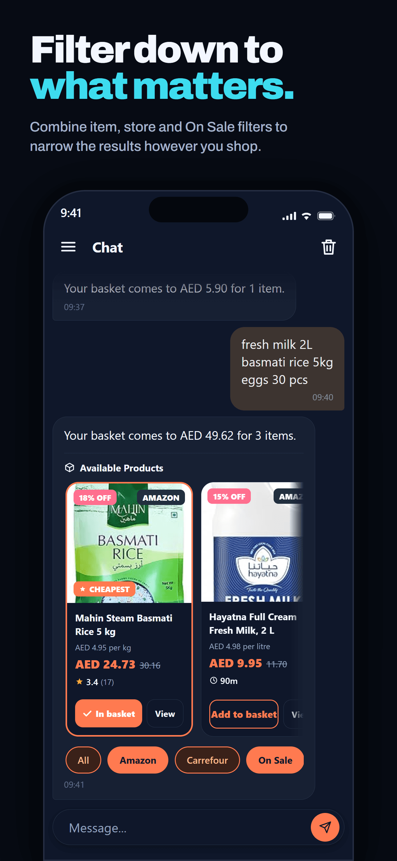 Store filters for the grocery basket
