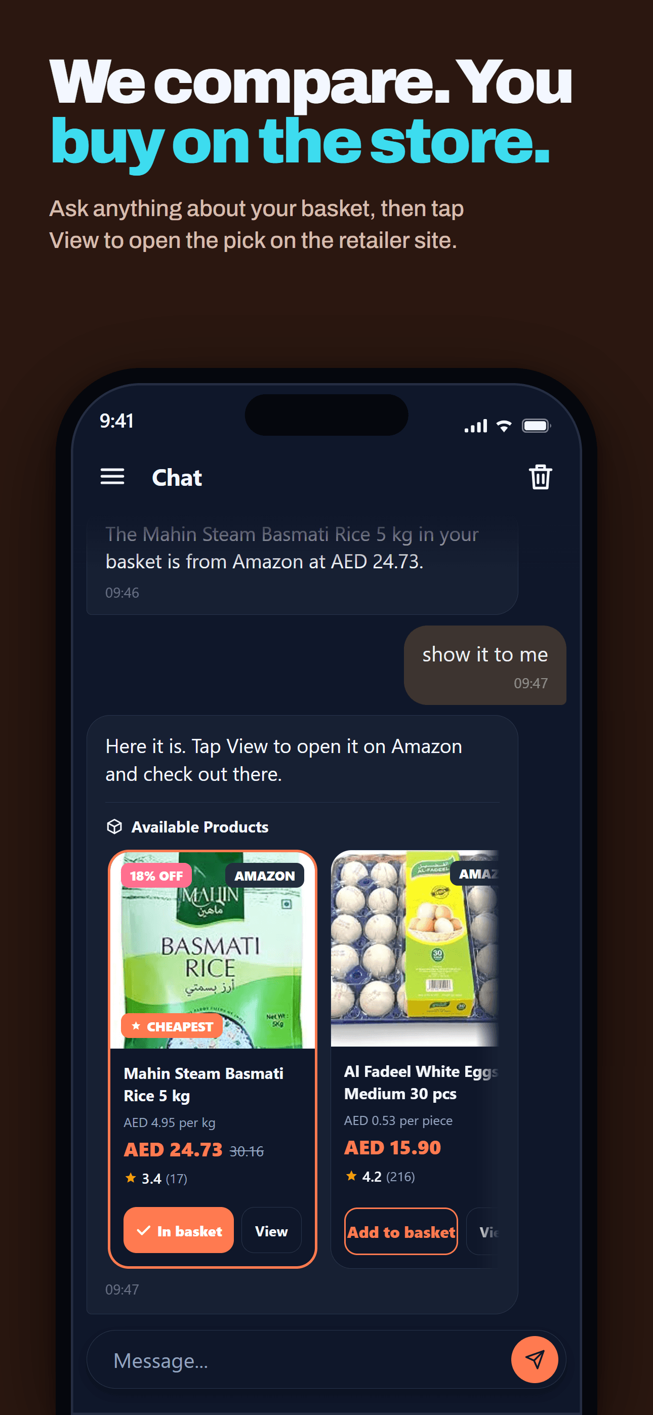Handoff from the basket to the store to complete the order
