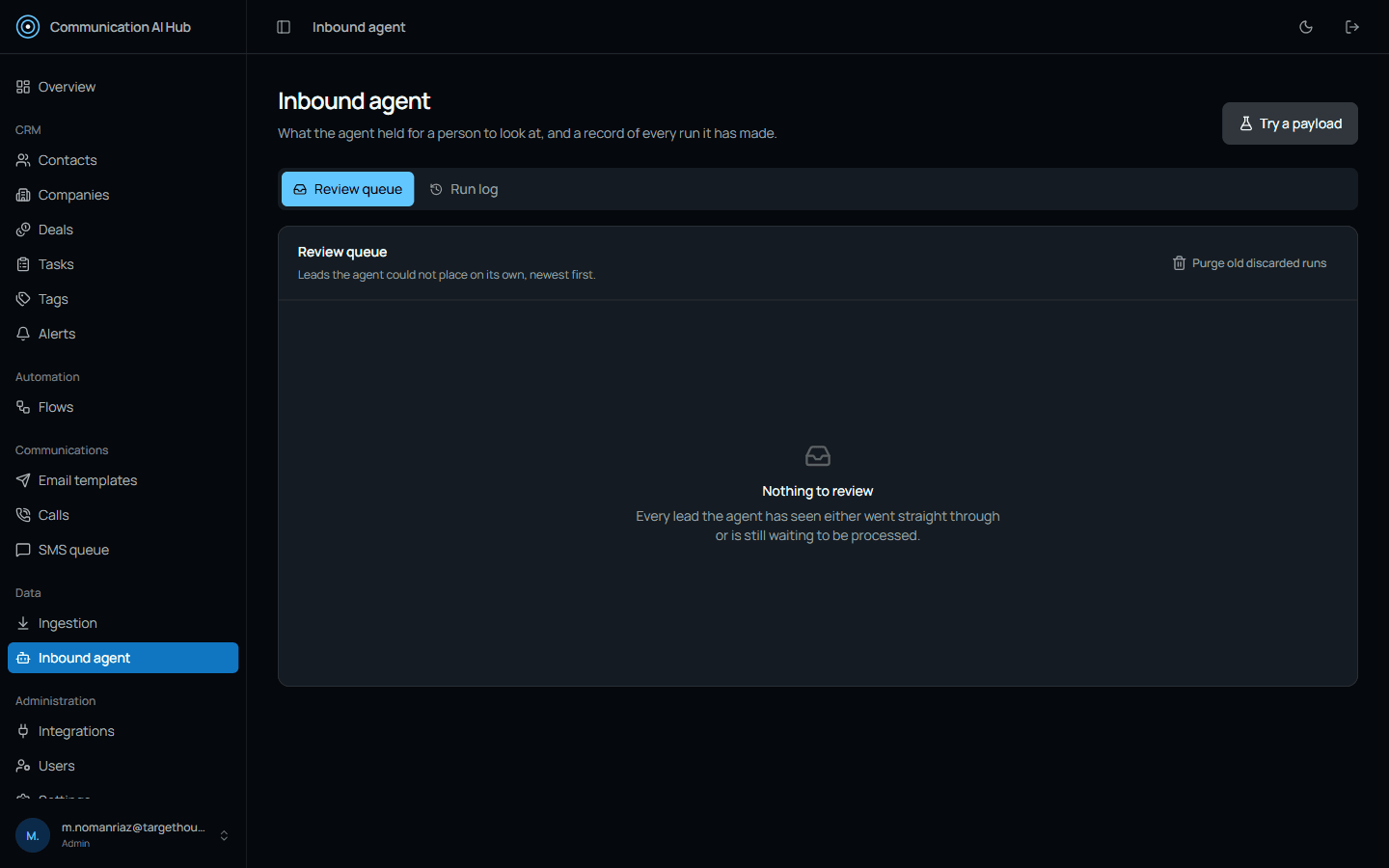 Inbound agent review queue