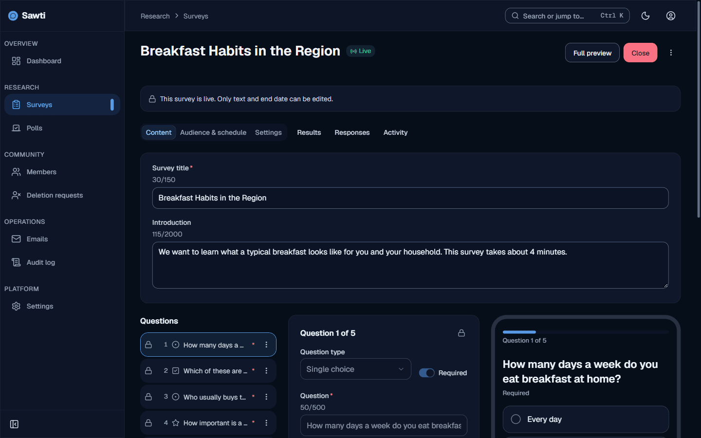 Research Community Survey Platform product screenshot
